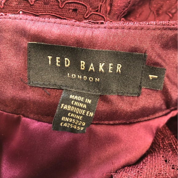 Ted Baker | London Maroon/Burgundy Lace Sheath Dress Sleeveless | Size 1 - Picture 8 of 15